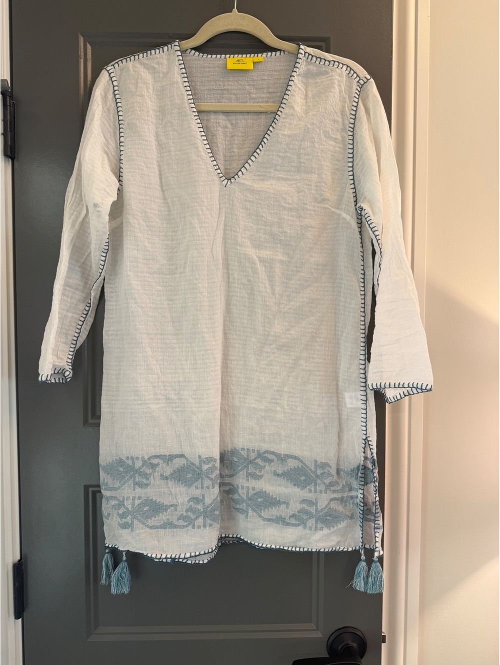 Roller Rabbit Women's cotton White and Blue Embroidered Tunic swim cover up SM